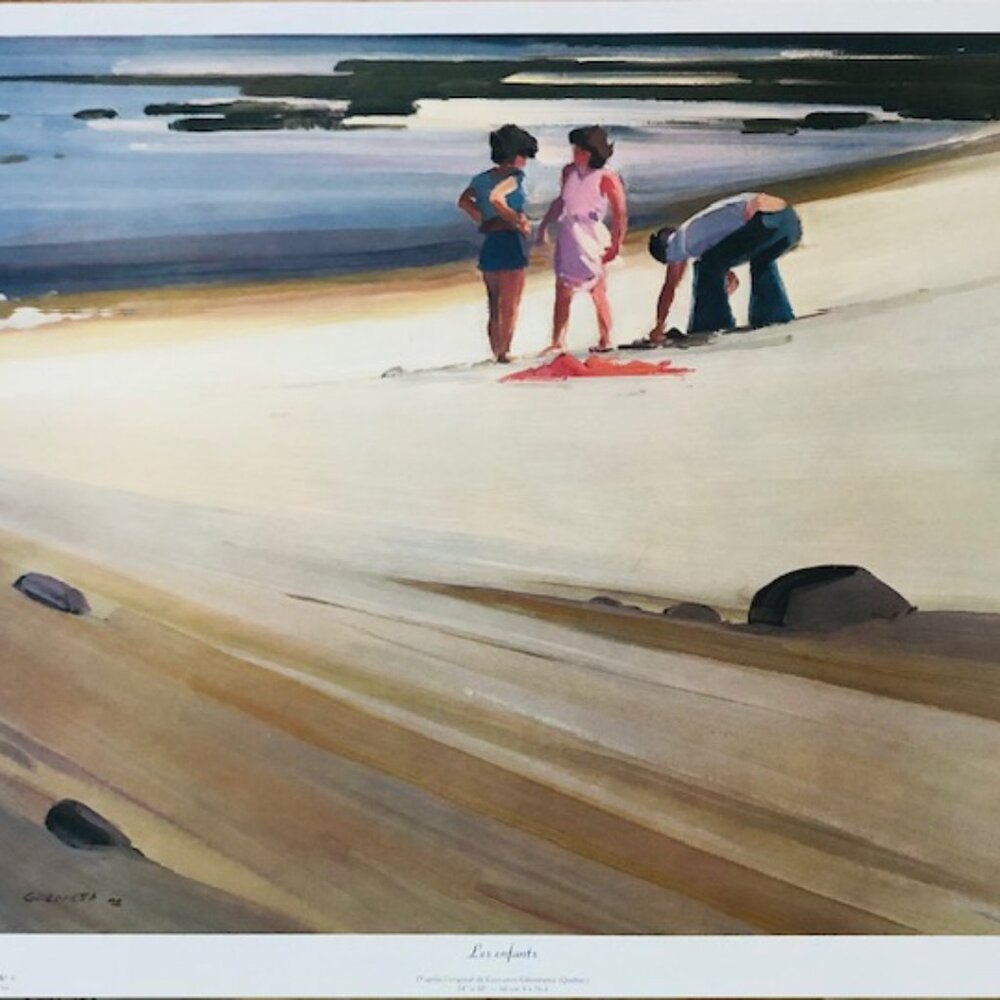 Vintage “Les Enfants” Beach Scene Art Print by Gerometta – Coastal Wall Decor